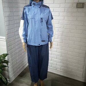 Wetskins Ladies Size Small Blue & White Waterproof 2 piece Rain Suit